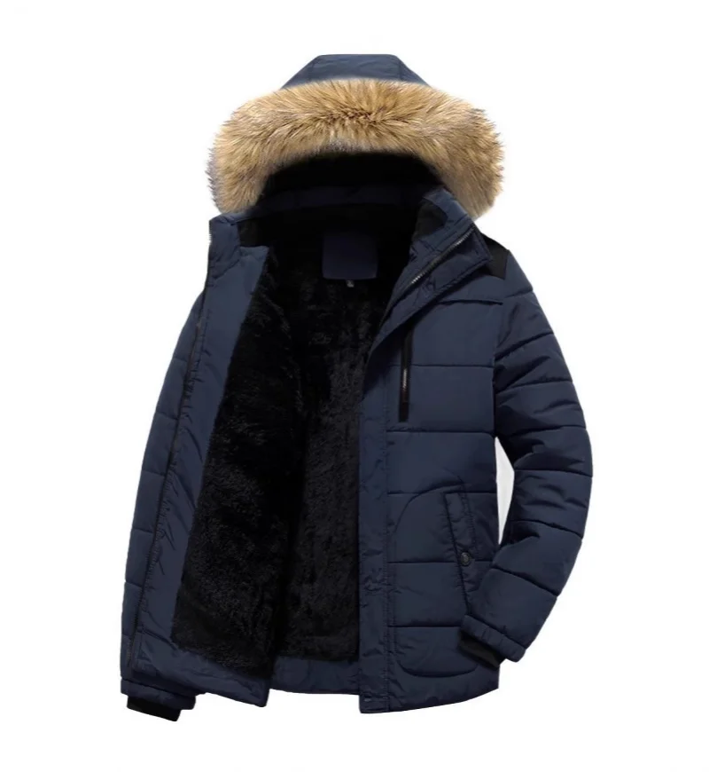 الرجال الشتاء الصوف الياقة مقنعين القطن وسادة مبطنة سميكة الصوف معطف منتصف العمر المسنين أبي الدافئة بدلة أنيقة #2