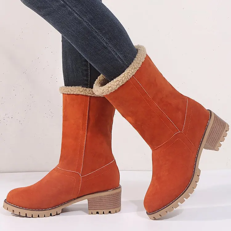 

Women's round Toe Cotton Snow Boots Warm Mid-Calf Booties Fashionable Fall Winter Casual Shoes Comfortable Soft Material