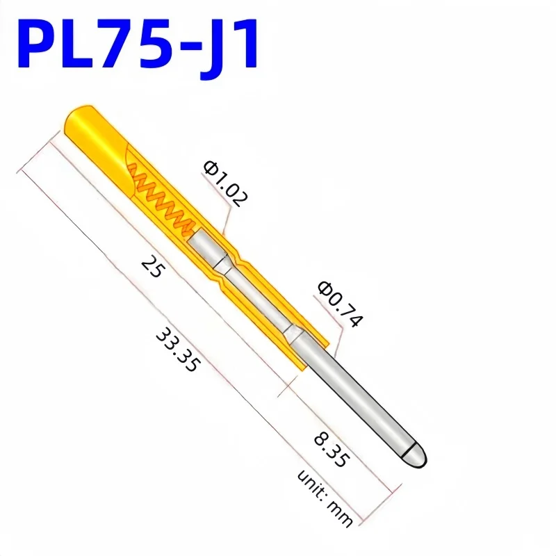 

100 шт., пружинные штыри PL75-J1, внешний диаметр 1,02 мм, длина иглы 33,35 мм