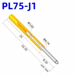20/100PCS PL75-J1 Small Round Head Spring Test Probe Pogo Pin PL75-J Dia 1.02mm Needle Length 33.35mm Circuit Board Test Pin