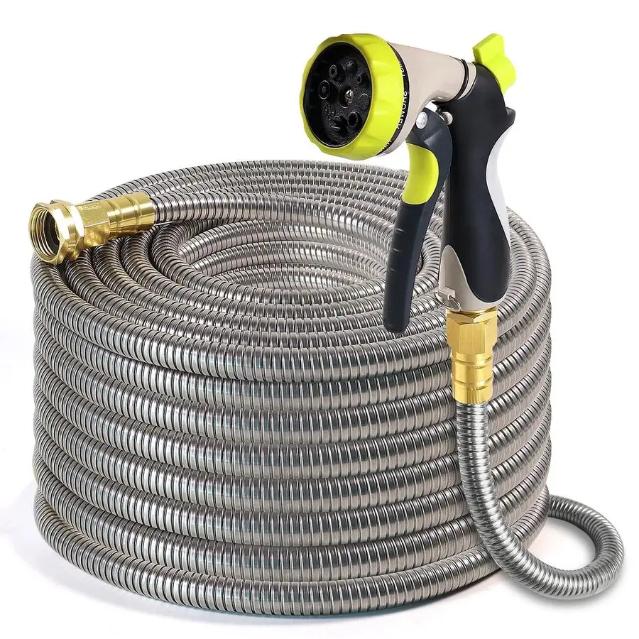 

Garden Hose 50 ft 304 Stainless Steel Water Hose with Nozzle Sprayer, Garden Hoses Flexible, Lightweight, No Kink, Heavy Duty fo