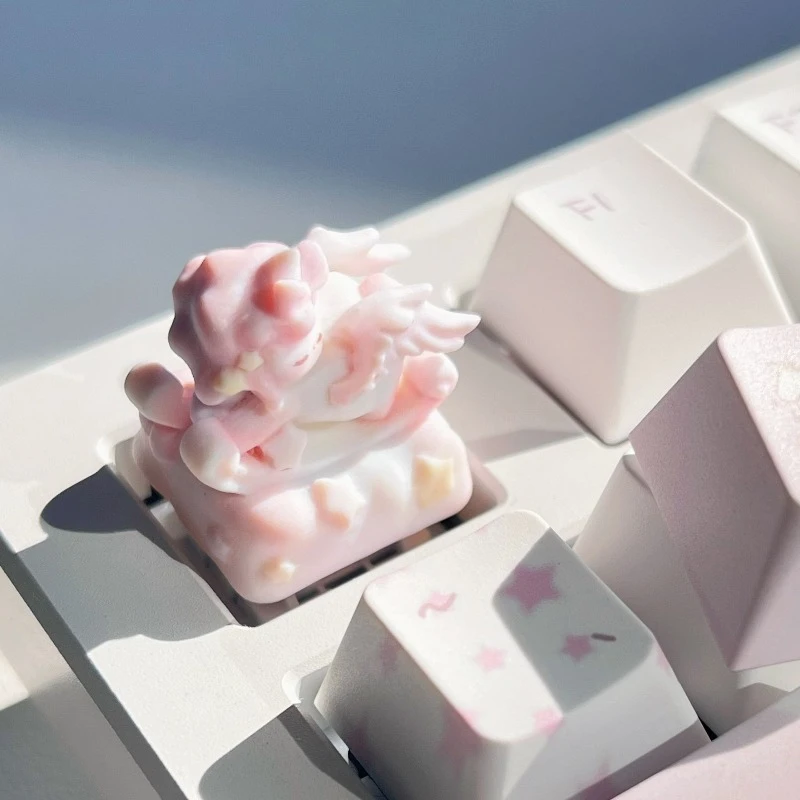 Pink Angel Pegasus Artisan Keycaps Custom Cute Keycaps for Mechanical Keyboard Kawaii Horse Year Limited Edition Keyboard Caps
