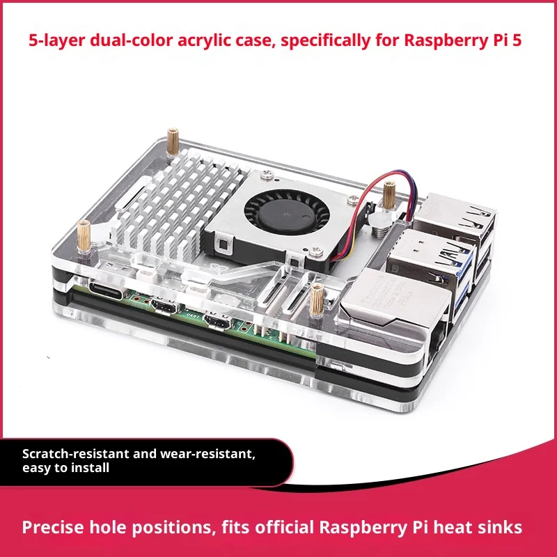 Original Brand Raspberry Pi 5 Acrylic Shell 5 Layer Black Transparent Two-Color Development Board High-quality 180 Days Warranty