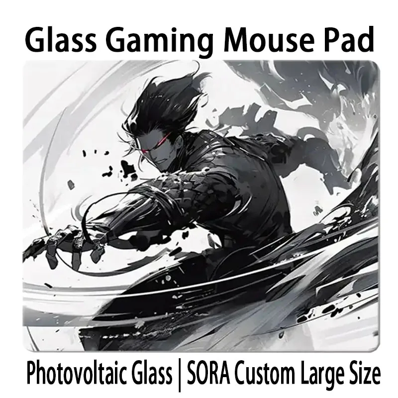 Japanese Anime Heroic Ink Painting Glass Gaming Mouse Pad Smooth Desk Pad E-Sports Office Desk Pad PC Custom Pattern Mousepads