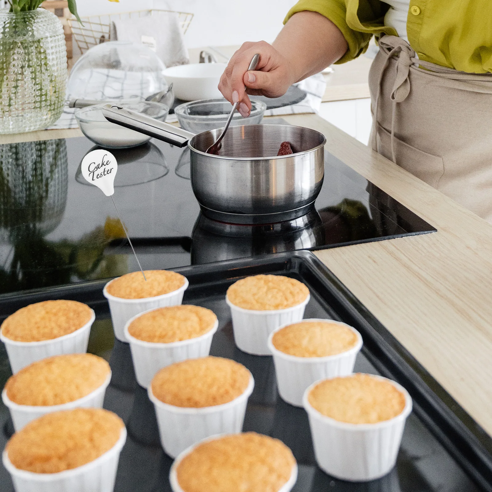 

1Pcs Stainless Steel Cake Tester Dishwasher Safe Non-Slip Handle Baking Tool for Cake Muffin Bread Biscuit Stirring Pin