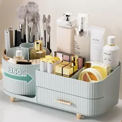 Makeup Organizer Countertop with Drawers 360 Rotating Makeup Brush Holder Large Capacity Skincare Organizer for Vanity Desk