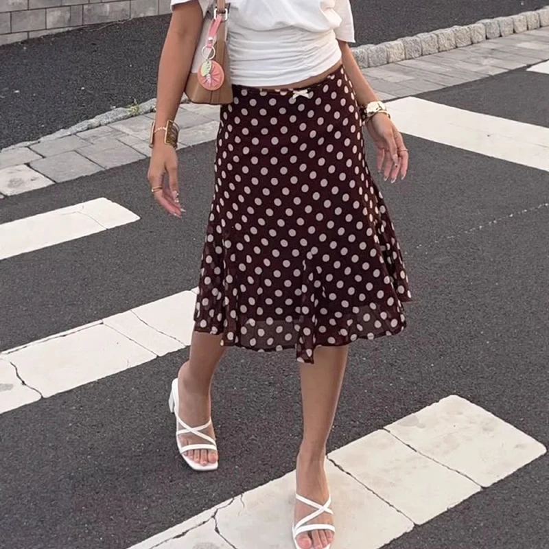 

Office Lady Dot Print Straight Skirt Casual Loose Skirts Women 2026 Spring Summer Knee-Length Skirts European American Style