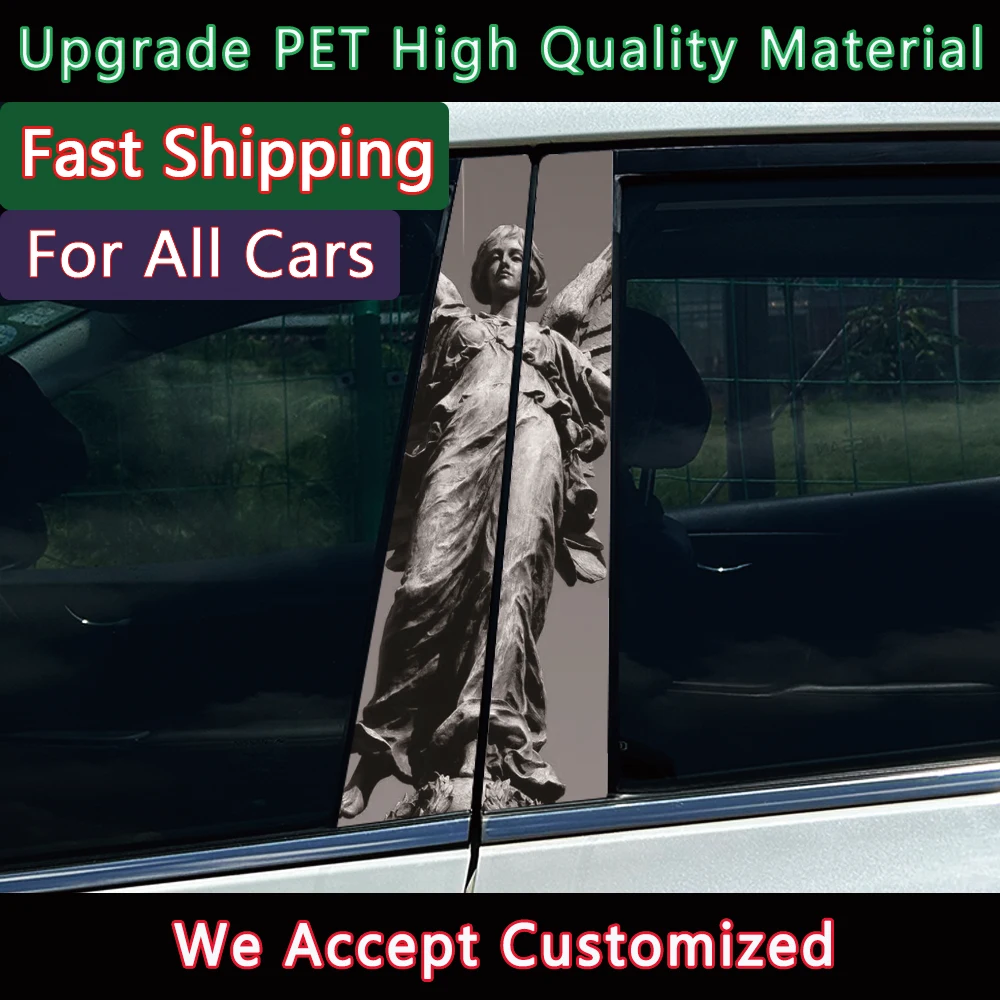 2Pcs/set Lady Liberty Car Stickers DIY B-pillar Cover Scratches Waterproof Durable Cartoon Decoration Auto PET Decals