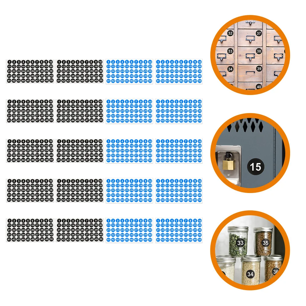 

20 Sheets Numbered Stickers Round Digital Labels Multi-Function Adhesive Number Labels for Sorting Classifying