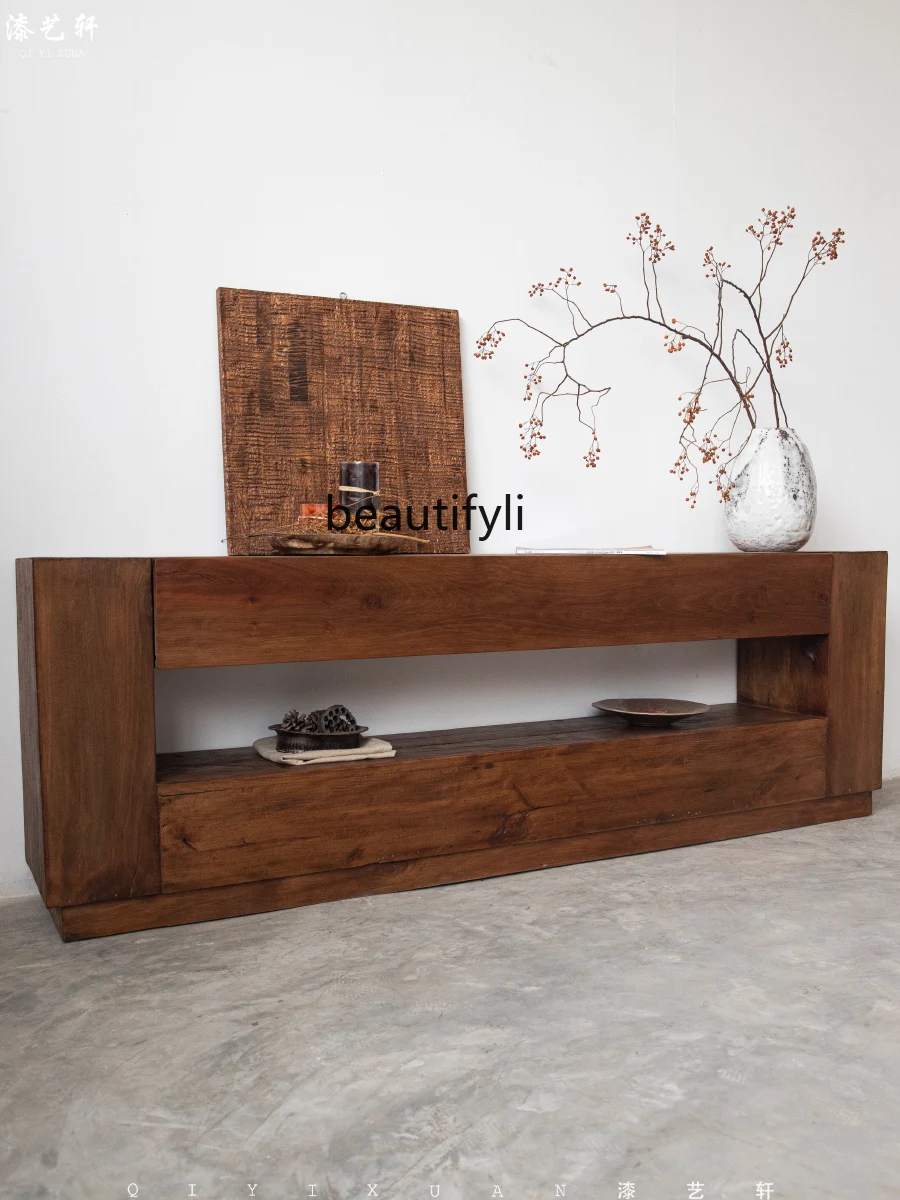 

Qiji Style Solid Wood TV Cabinet Simple Old Wood Floor Living Room Retro TV Cabinet Hallway Storage Cabinet