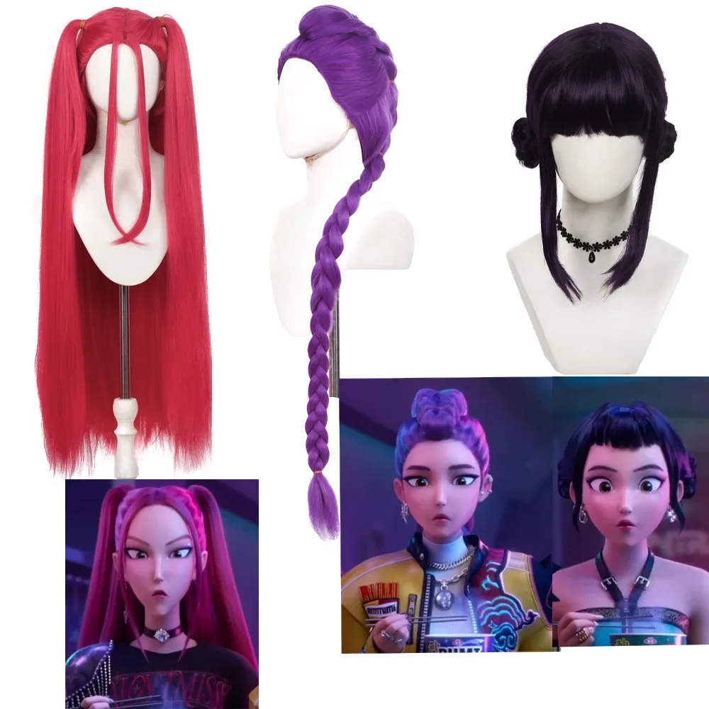 Movie Kpop Group Idol Cosplay Wig Mira Rumi Zoey Demon Hunters Purple Black Red Long Hair Heat Resistant Synthetic Wigs