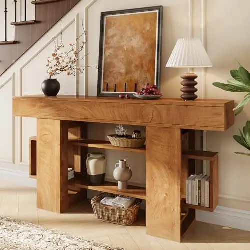 63 Inches Entryway Table, Wooden Console Table with Storage, Narrow Sofa Table Behind Couch, Farmhouse Long Entry