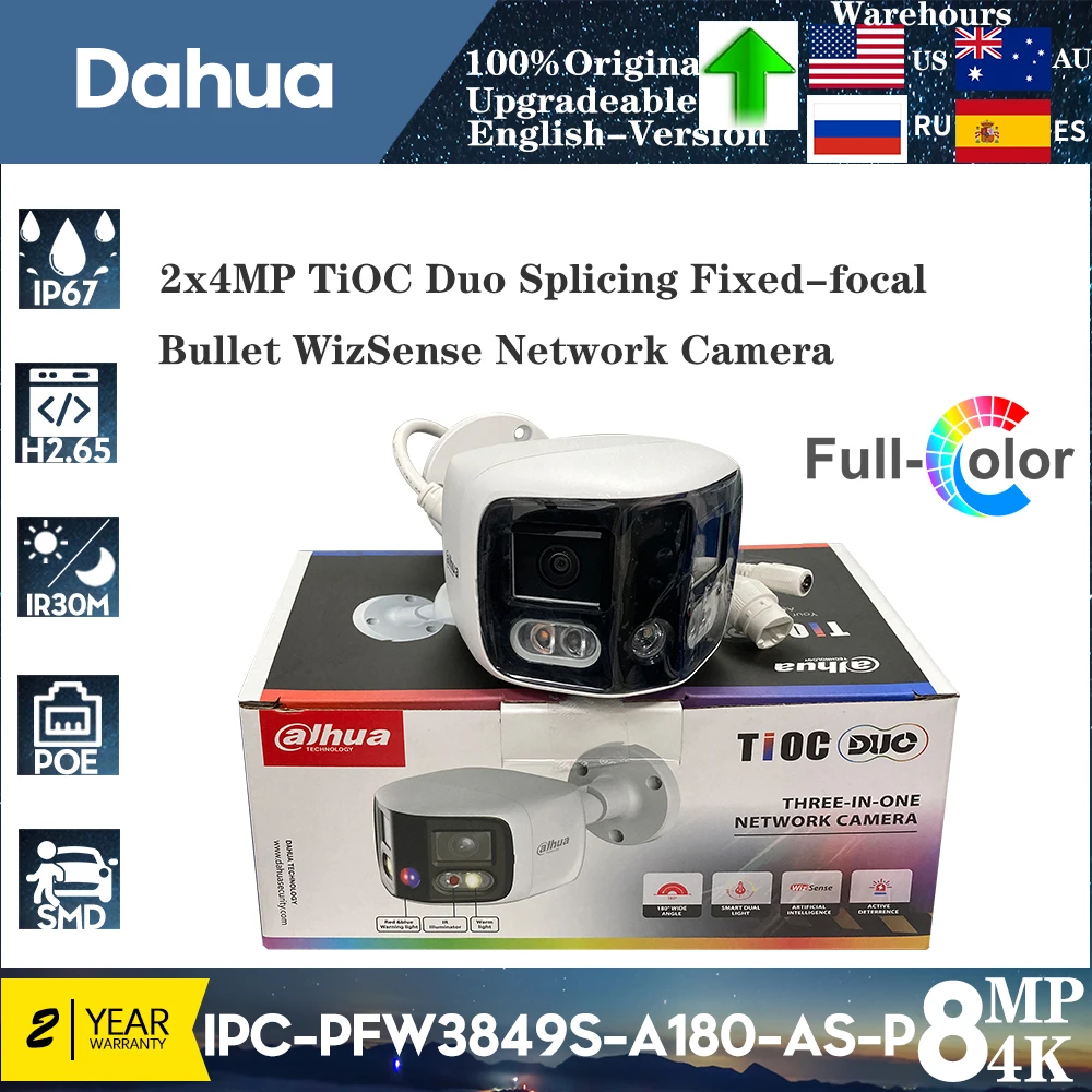 dahua camera de bala com conversa bidirecional ptc pfw3849s a180 as pv 4k 8mp 2x4mp tioc emenda dupla foco fixo vigilancia wizsense cctv 01