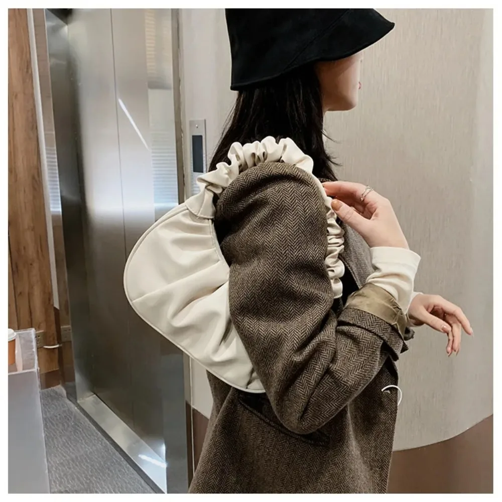Fashion Pleated Handlebags for Women PU Cloud Bags Leisure Armpit Bag Shopping Shoulder Bags Dumpling Handbag Female Hand Bags image 5