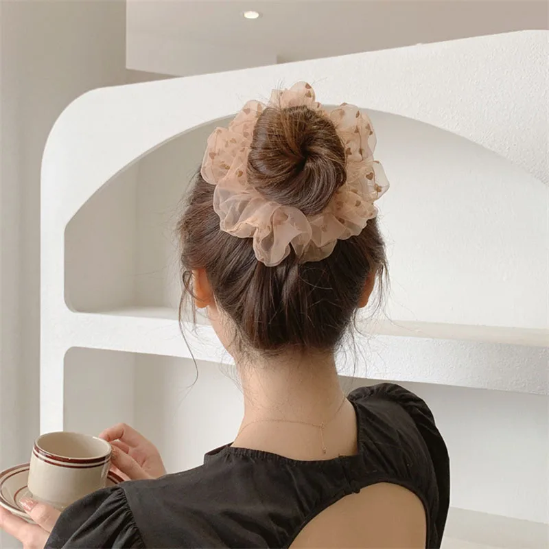 FANYIN New Polka Dot Love Mesh Elastic Scrunchies for Women Girls Simple Design High Ponytail Head Rope Korean Hair Accessories