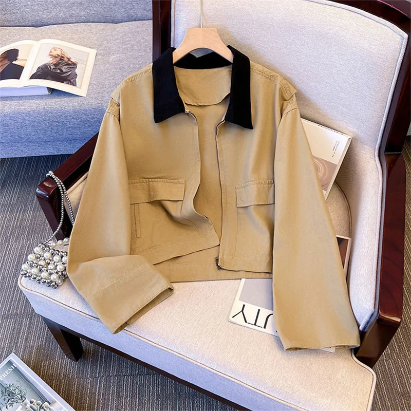 

Винтажная контрастная цветная лоскутная синяя короткая джинсовая куртка с лацканами, весенне-осенняя женская корейская джинсовая куртка с длинными рукавами и лацканами, пальто