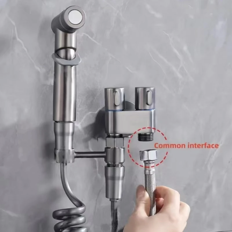 Bidet Toilet Sprayer Set Spray Water Bathroom Handheld Bidet Sprayer Toilet Shower Double Outlet Angle Valve Toilet Accessories