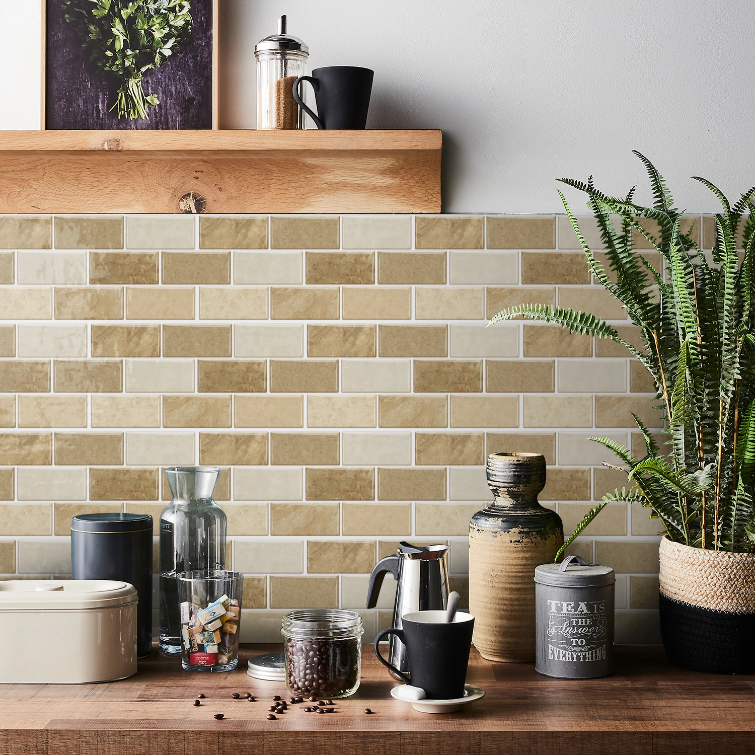 6-Piece Tile Wall Sticker Set, Marble-Look Surface, Peelable and Adhesive Backsplash, Suitable for Kitchens and Bathrooms