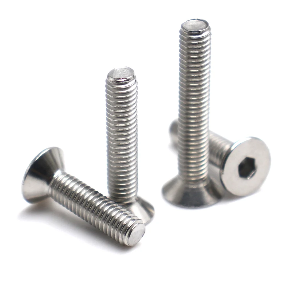 2-50PCS M1.6 M2 M3 M4 M5 M6 M8 M10 304 Stainless Steel Hex Socket Flat Countersunk Head Allen Machine Screws Flat Cup Bolts