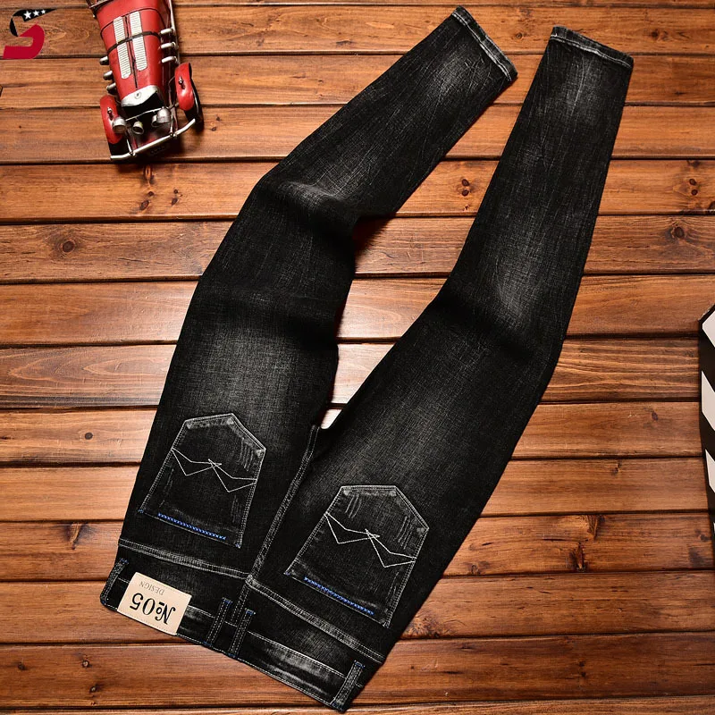 High-end jeans men's autumn 2024 New Men's Fashion Street casual embroidered stretch slim denim trousers