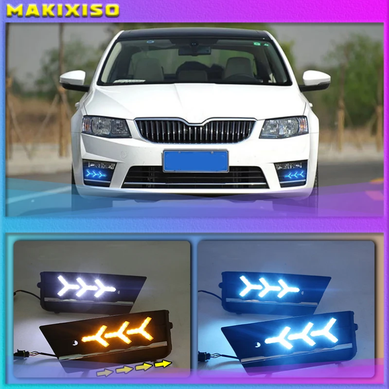 

1 set LED DRL Daytime driving Running Lights Daylight cover hole free shipping for Skoda Octavia RS A7 2016 2017