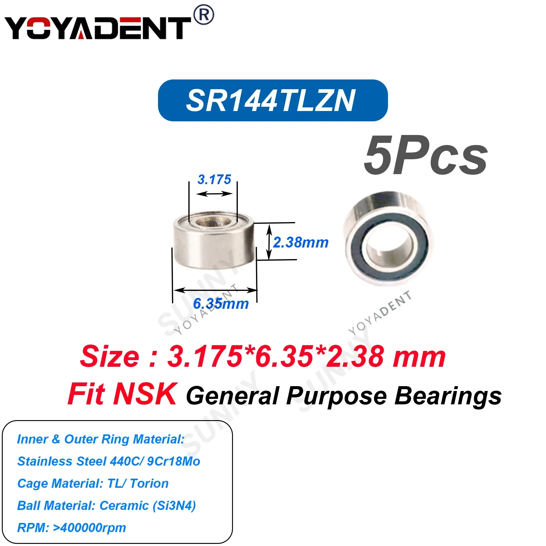 

5Pcs Dental Bearing For NSK 2.38mm General purpose Bearings Dental Handpiece Accessorie