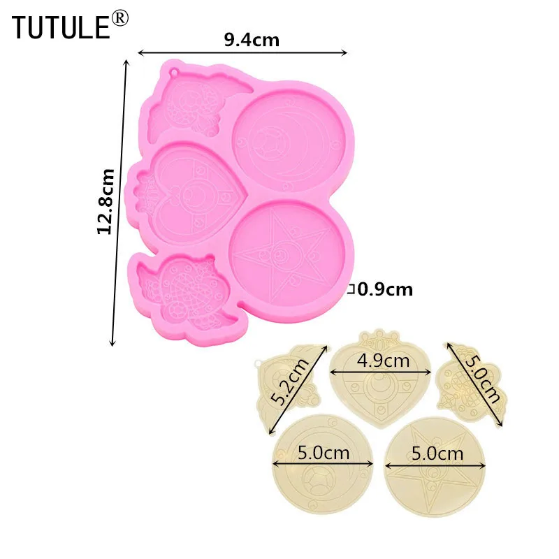 Shiny Complete Collection Magical Girls Brooch Silicone Mold Keychain Crystal Star Resin Polymer Clay Silicone Fondant Mold