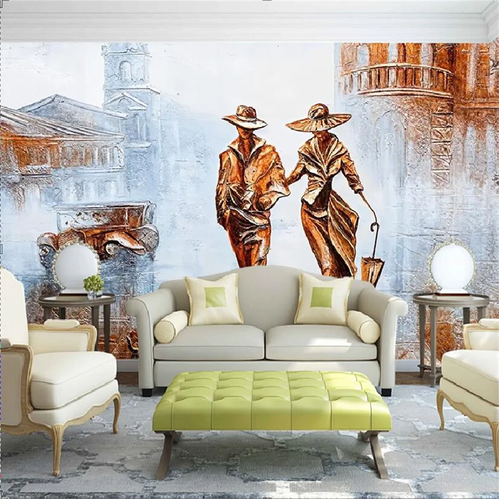 Custom wallpaper 3D mural European three-dimensional relief romantic couple characters train TV background wallpapers home decor