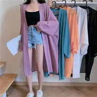 Summer New Uv-protection Wear Women Korean Chic Loose Jacket Basics Chiffon Double Collar Design Lantern Sleeve Cardigan