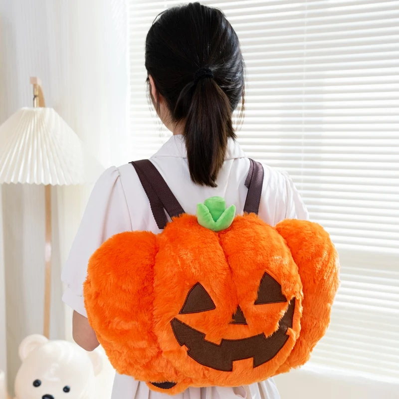 Cute Pumpkin Plush Backpack Kawaii Fashion Plushie Doll FurBags Hallowmas Holiday Gifts