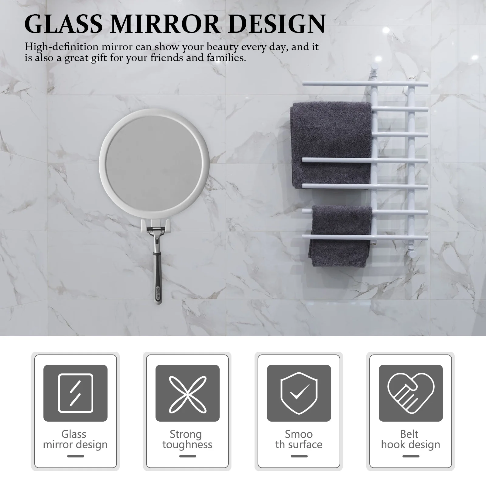 Miroir de maquillage mural adhésif, Premium, écologique, Durable, élégant pour salle de bain, miroir de beauté haute définition