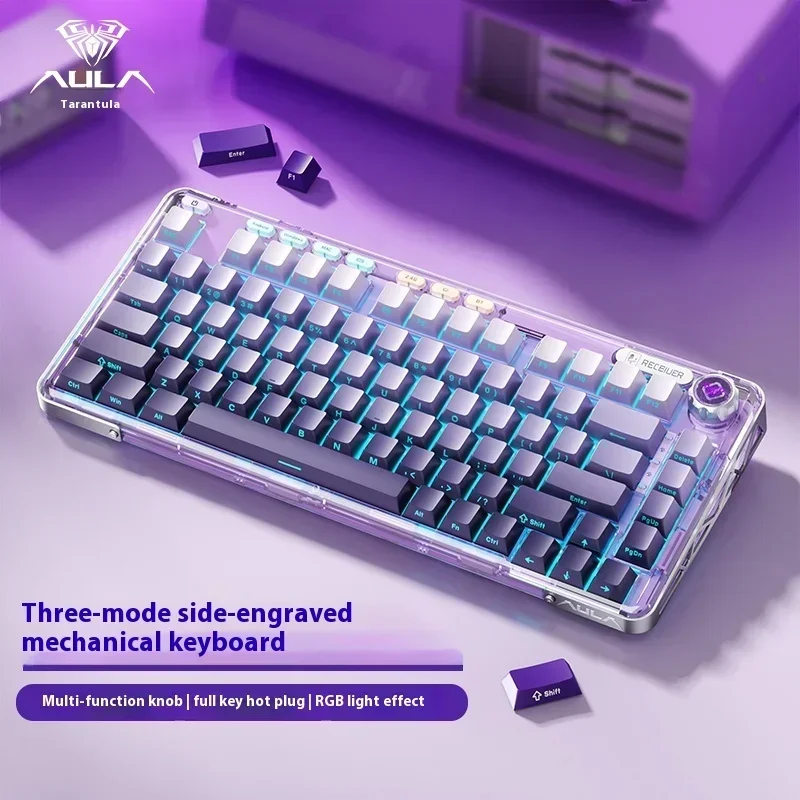 

Aula F81 Mechanical Keyboard Wireless Side Engraved Keyboard Three-Mode Customized Gasket Hot Swap Rgb Transparent Keycaps