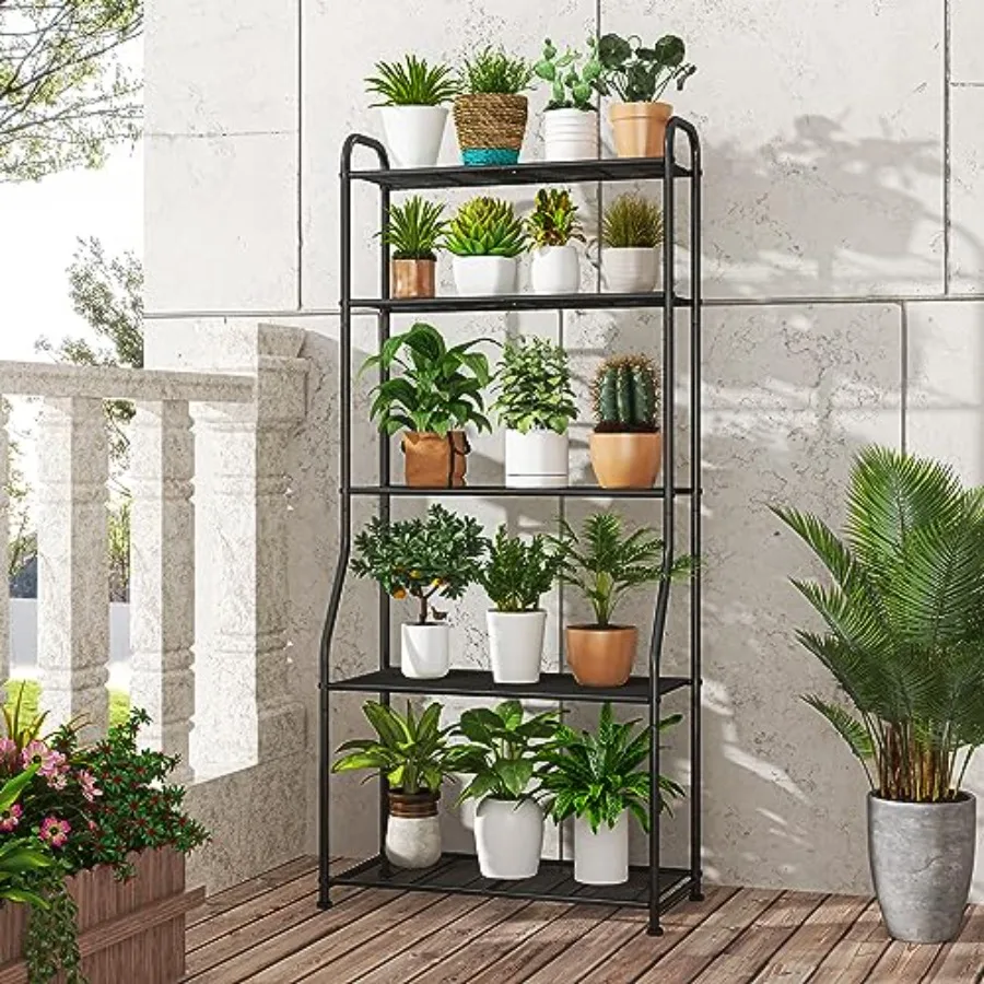 5Tier Waterproof Metal Plant Stand for Indoor Outdoor Use Tall Vertical Garden Shelf Ideal for Living Room Bathroom Balcony Gar