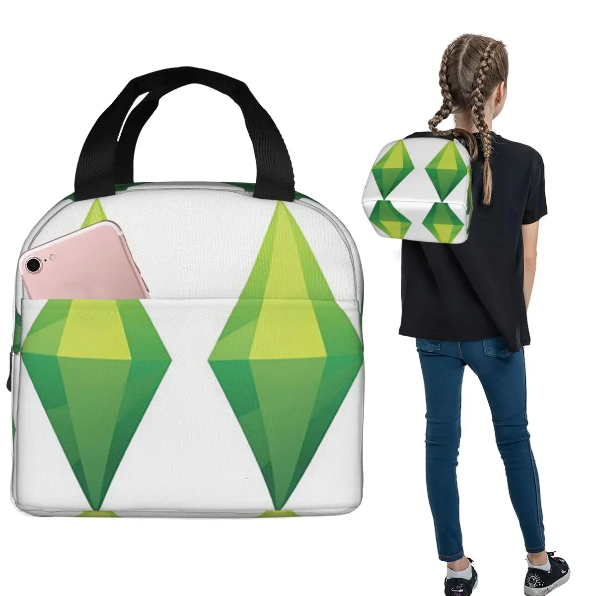 

Изолированная сумка для обеда The Sims 4 Plumbob для женщин и детей, портативные коробки для еды, термосумка для обеда