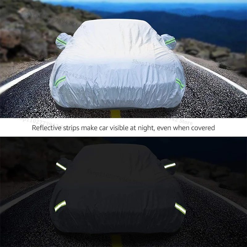 Car Cover For AUDI Q7 4L 4M Full Exterior Black Silvery-Auto Cover Sunshade Dustproof Waterproof Reflective strips - Image 6
