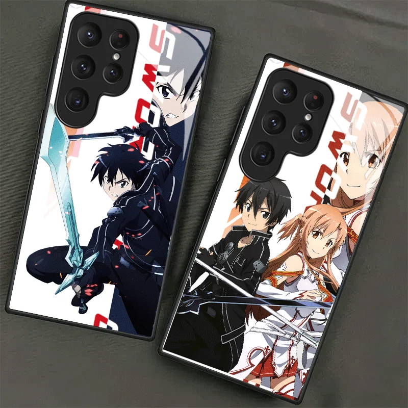 Anime Sword Art Online SAO Tempered Glass Phone Case for Samsung Galaxy S24 S25 S26 Ultra Edge S23 FE S22 Plus S21 + S20 Shockpr