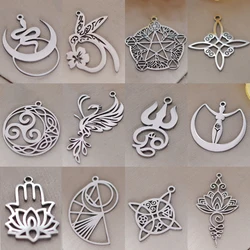 3pcs DIY Vintage Earrings Filigree Phoenix Bird/Hummingbird/Snake/Witch Knot Charm Amulet Jewelry Making Stainless Steel Pendant