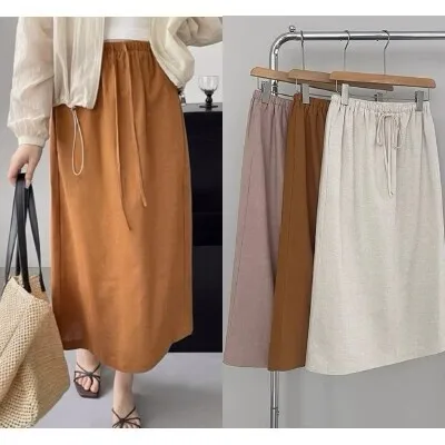 

Faionable Casual Color Versatile Linen f-length Skirt Women's Summer Elastic Waist Slimming Long Loose A-line Skirt