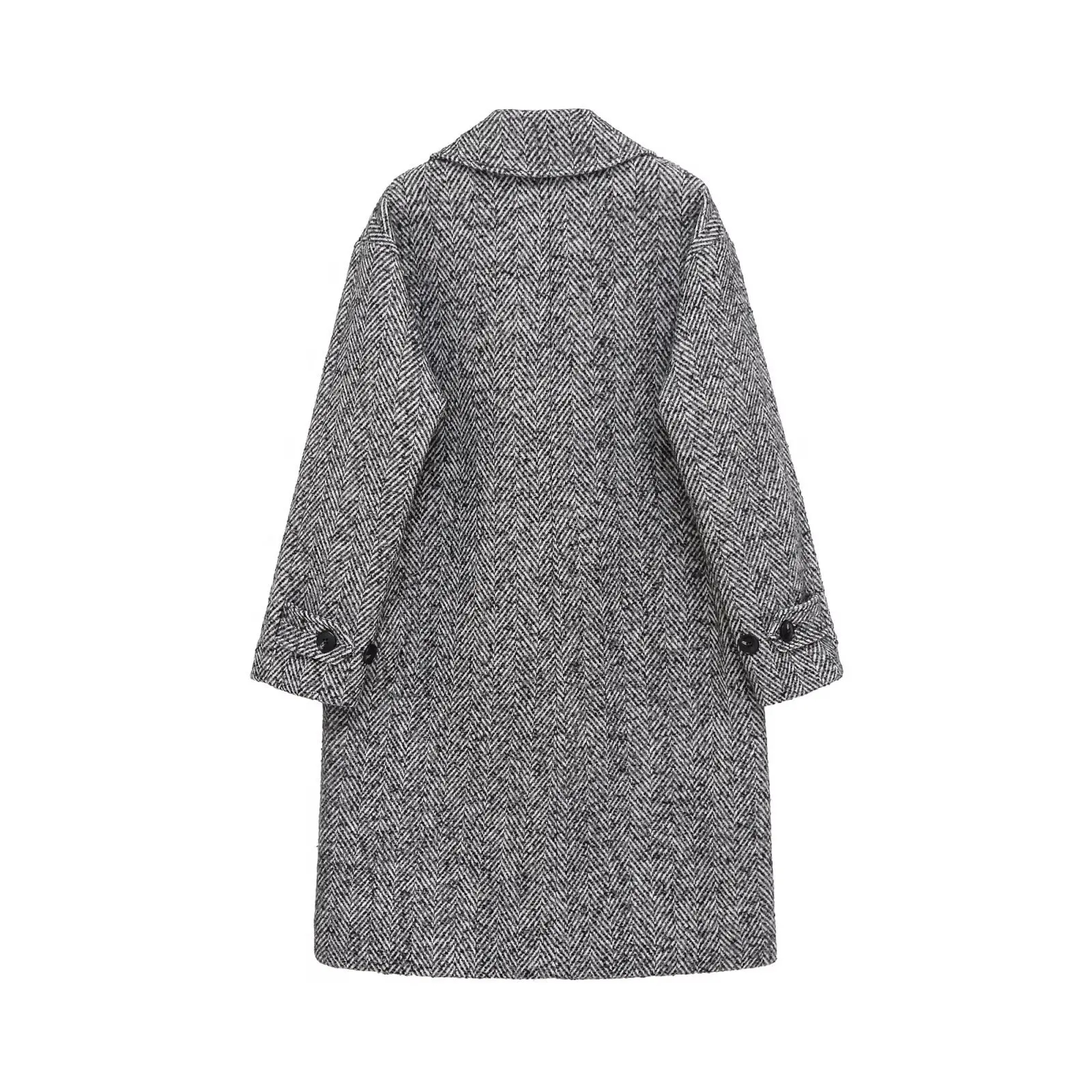 معطف صوفي فضفاض للنساء أنيق وفريد من نوعه مع طية صدر السترة محززة ملابس خارجية مستقيمة طويلة سترة واحدة الصدر