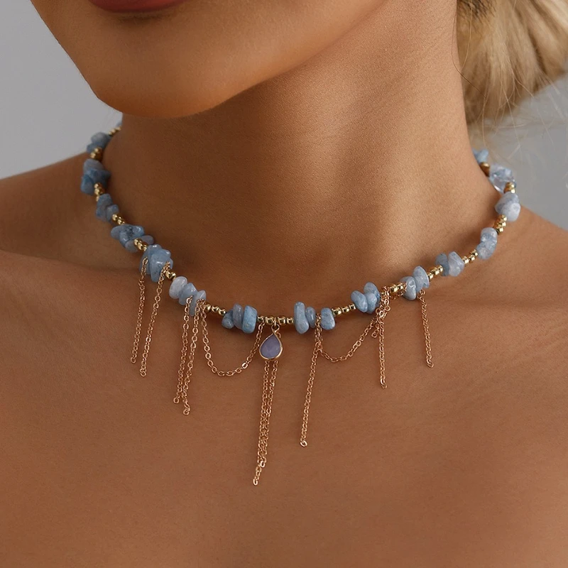

Water Droplet Design Collarbone Chain Natural Stone Necklace for Women Jewelry