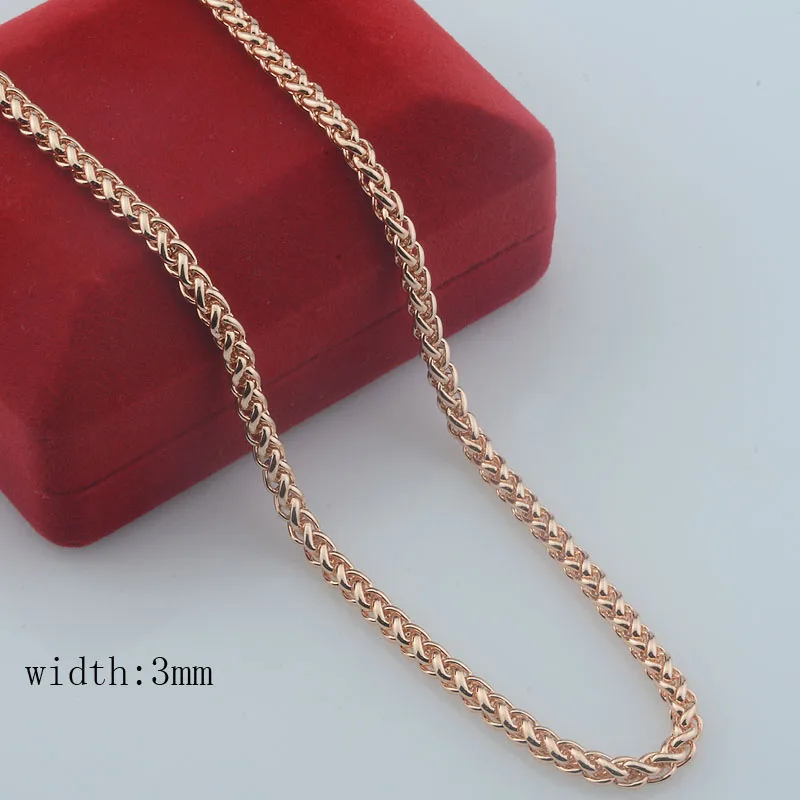 Women Men Classic 5mm 3mm 585 Rose Gold Color Braid Necklace Bracelet Set Jewelry Long