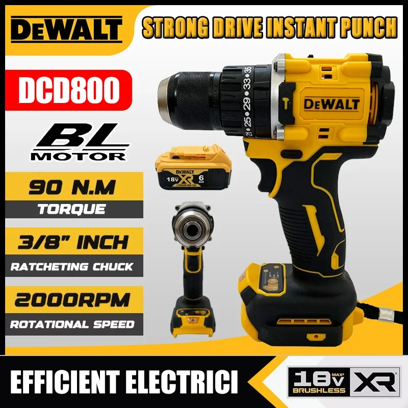 

Аккумуляторная ударная дрель Dewalt DCD800, 2000 об/мин, 1/2 дюйма, бесщеточный электрический шуруповерт, литиевый электроинструмент для аккумулятора Dewalt 18В