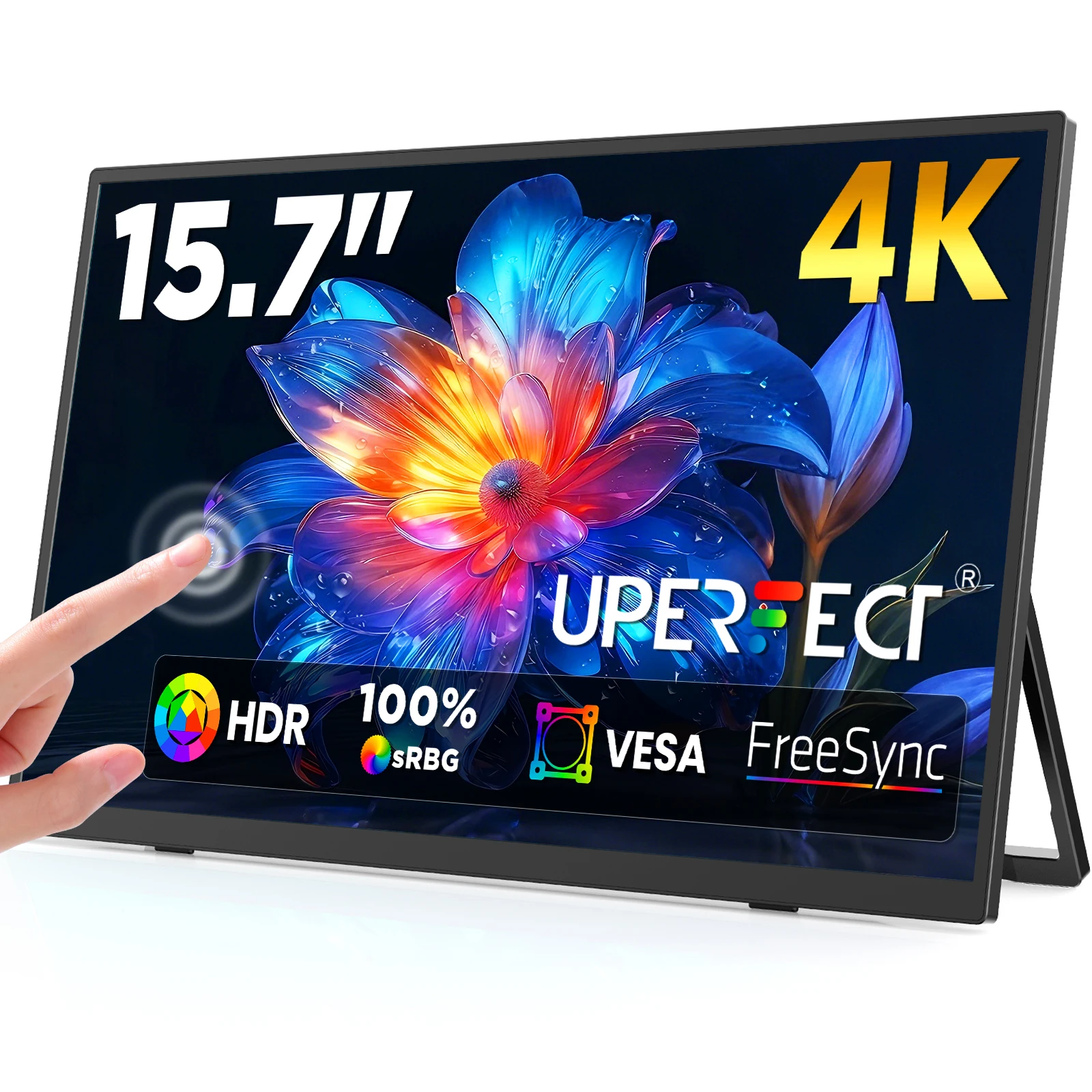 UPERFECT 15.7" 4K UHD Touchscreen Portable Monitor 100%sRGB USB-C HDMI HDR FreeSync Eye Care External Laptop Display For Desktop