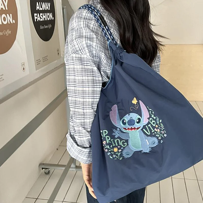 2024 New Products Disney Embroidered Flowers Stitch Eco Friendly Bag Canvas Crossbody Bag Shopping Bag Gift For Friends Girl