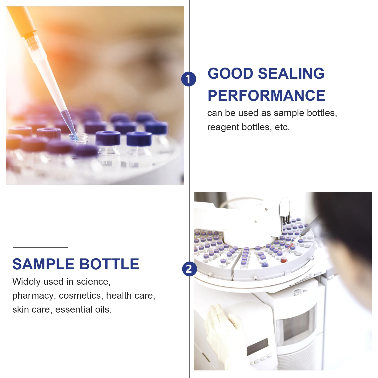 100 Pcs Injection Bottle with Cap Pad Liquid Sample Vial Mini Nut Multiple Size Small Vials Glass Container Lid for Lab