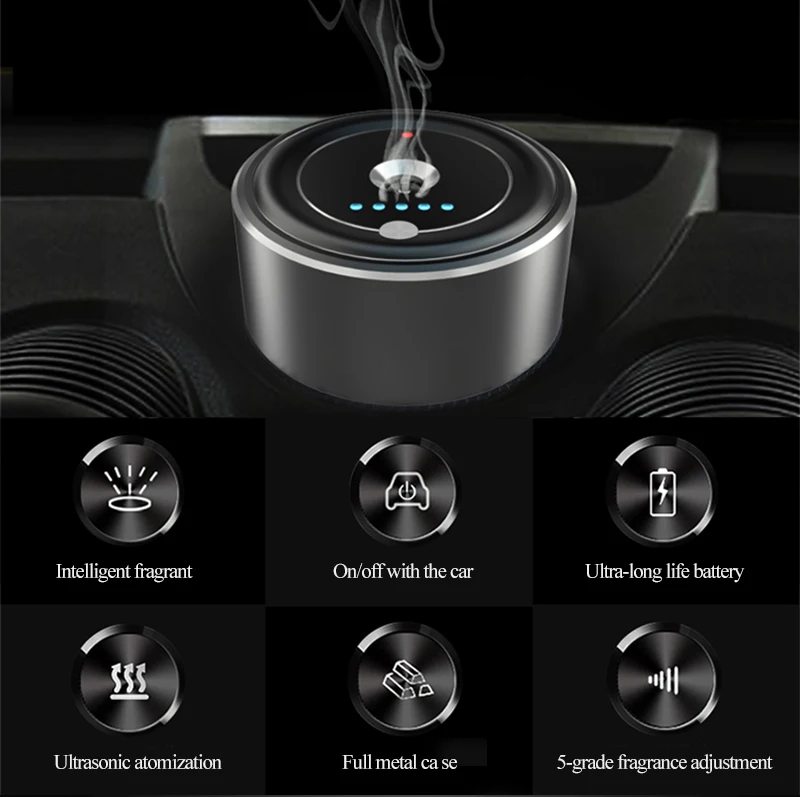 Intelligent Car Scent Aroma Machine USB Rechargeable Ultrasonic Oil Aromatherapy Fragrance Diffuser Air Freshener