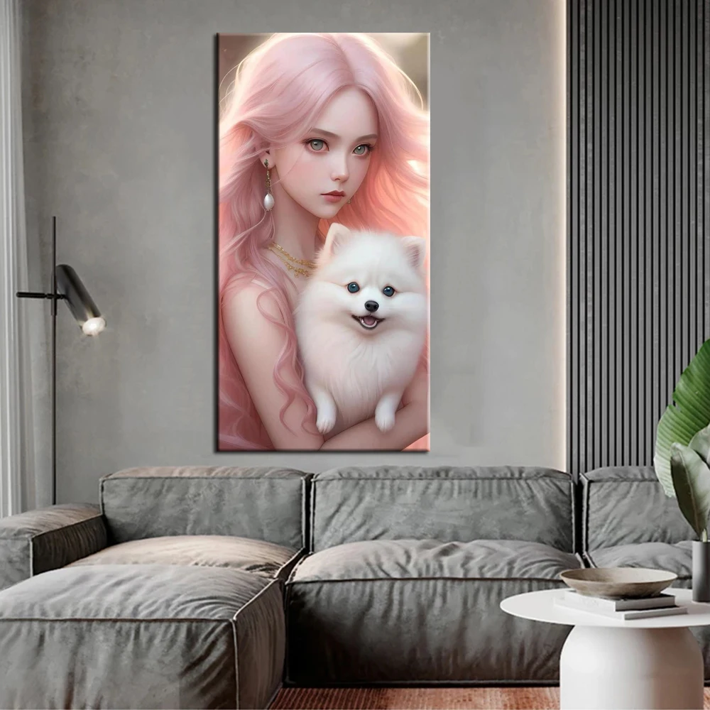 Full Square/Round Drill 5D DIY Diamond Painting Beautiful Girl And Dog Diamond Embroidery Cross Stitch Home Decor J3453