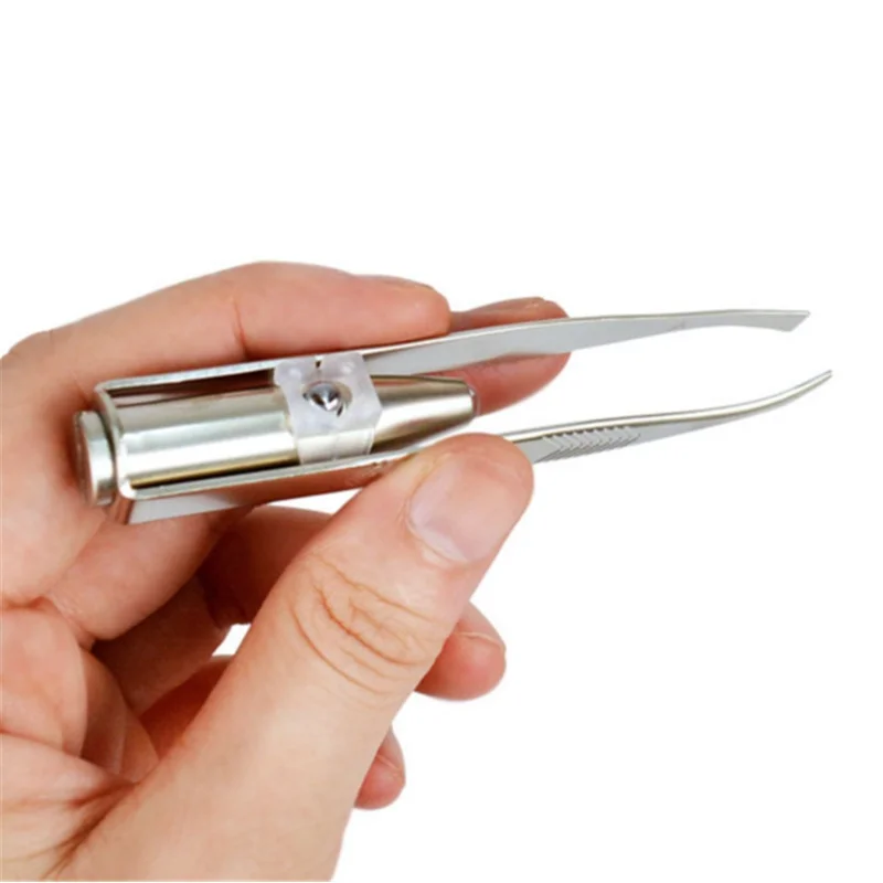 New Fashion Portable Stainless Steel Smart Design Mini Eyebrow Hair Remove Tweezer with LED Light Makeup Tool