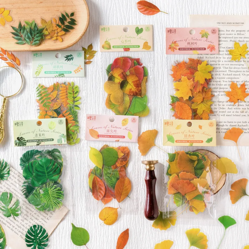 40pcs/lot Kawaii Stationery Stickers leaf nature book  Diary Decorative Mobile Stickers Scrapbooking DIY Craft Stickers