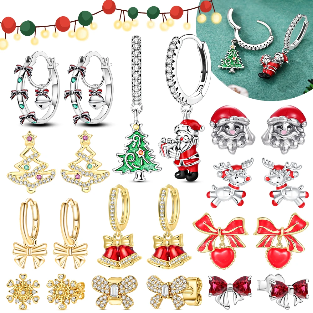 

Christmas Party Earrings Sterling Silver 925 Christmas Tree Santa Claus Asymmetric Drop Earrings Fine Jewelry for Women Gifts